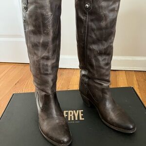 Frye Jackie Button Leather Tall Boots Size 7 Slate Color